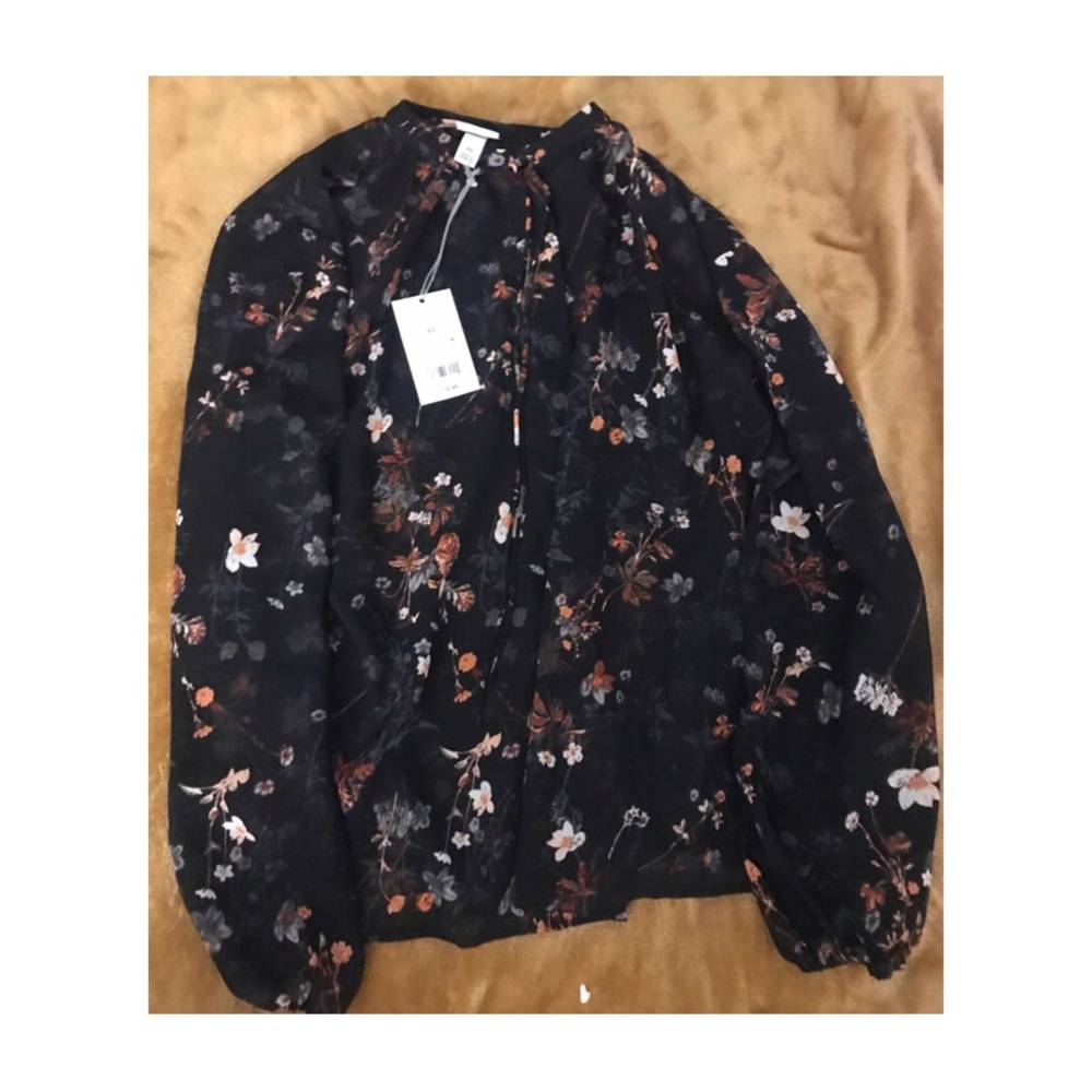 NWT Sheer Floral Tie Neck Shirt